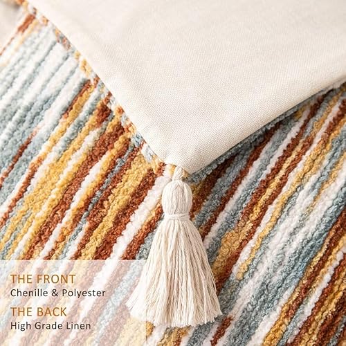 Miniatura 2 de WANLIRD Juego de 2 fundas de almohada bohemias de 18 x 18 pulgadas, fundas de almohada tejidas copetudas con borlas y textura a rayas, fundas de