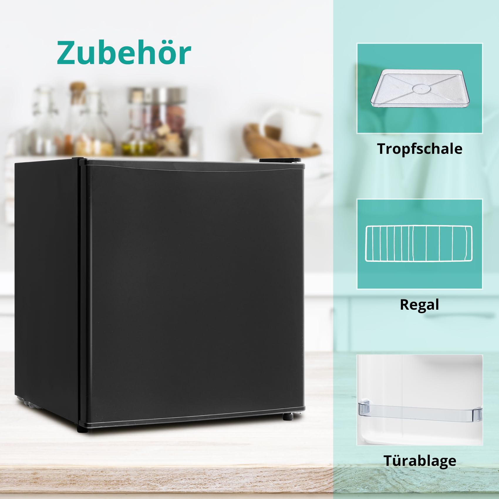 SMETA 46L Mini Kühlschrank, Klein Kühlschrank Leiser 39dB, Minikühlschrank 6-Stufen Thermostat 0-10°C, mit wechselbarem Türanschlag für Zuhause Büro Camping Schlafzimmer, Schwarz