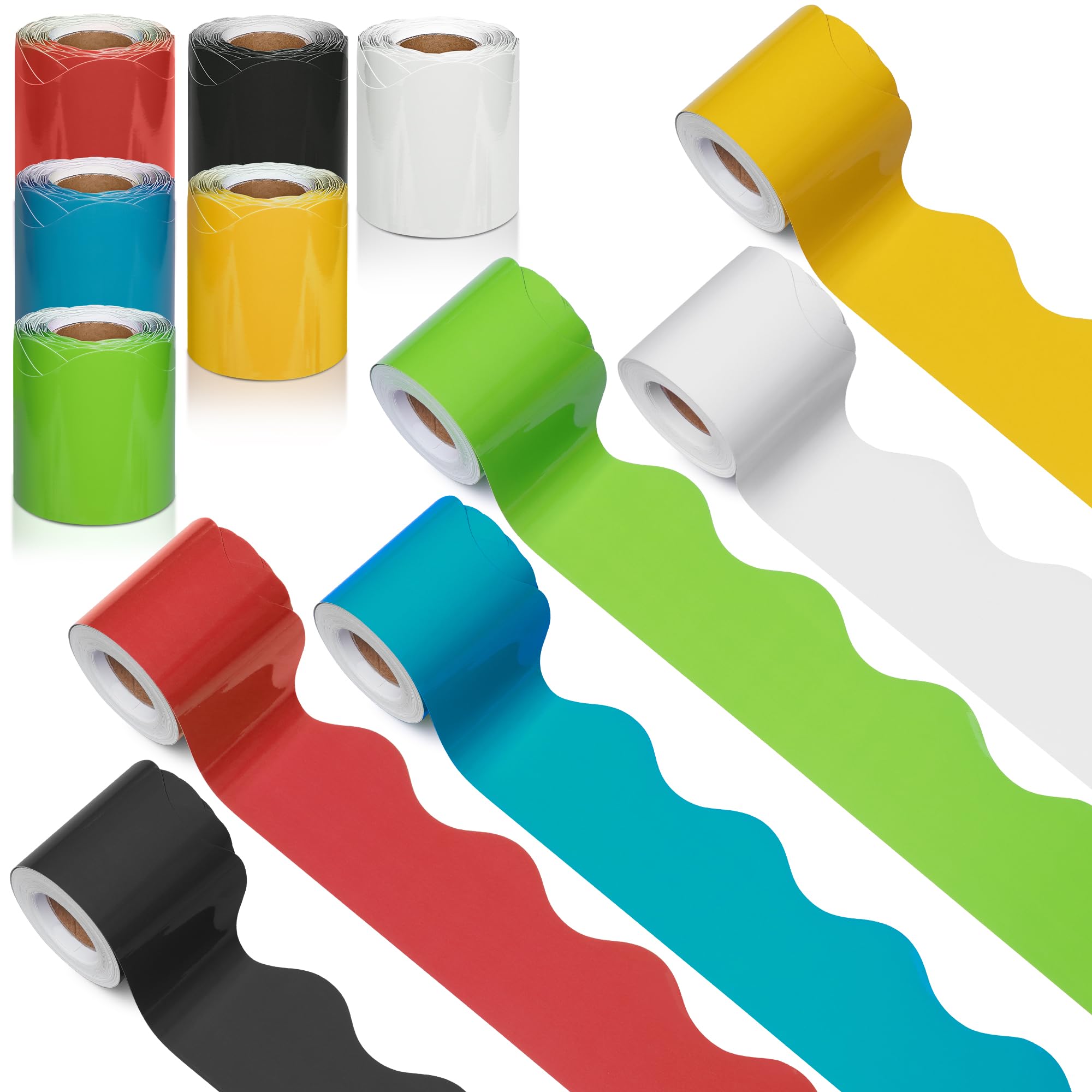 Bulletin Board Borders for School & Office Decor Decorations, 6 Rolls 196.8 ft Colorful Scalloped Bulletin Board Trim for Classroom Back to School