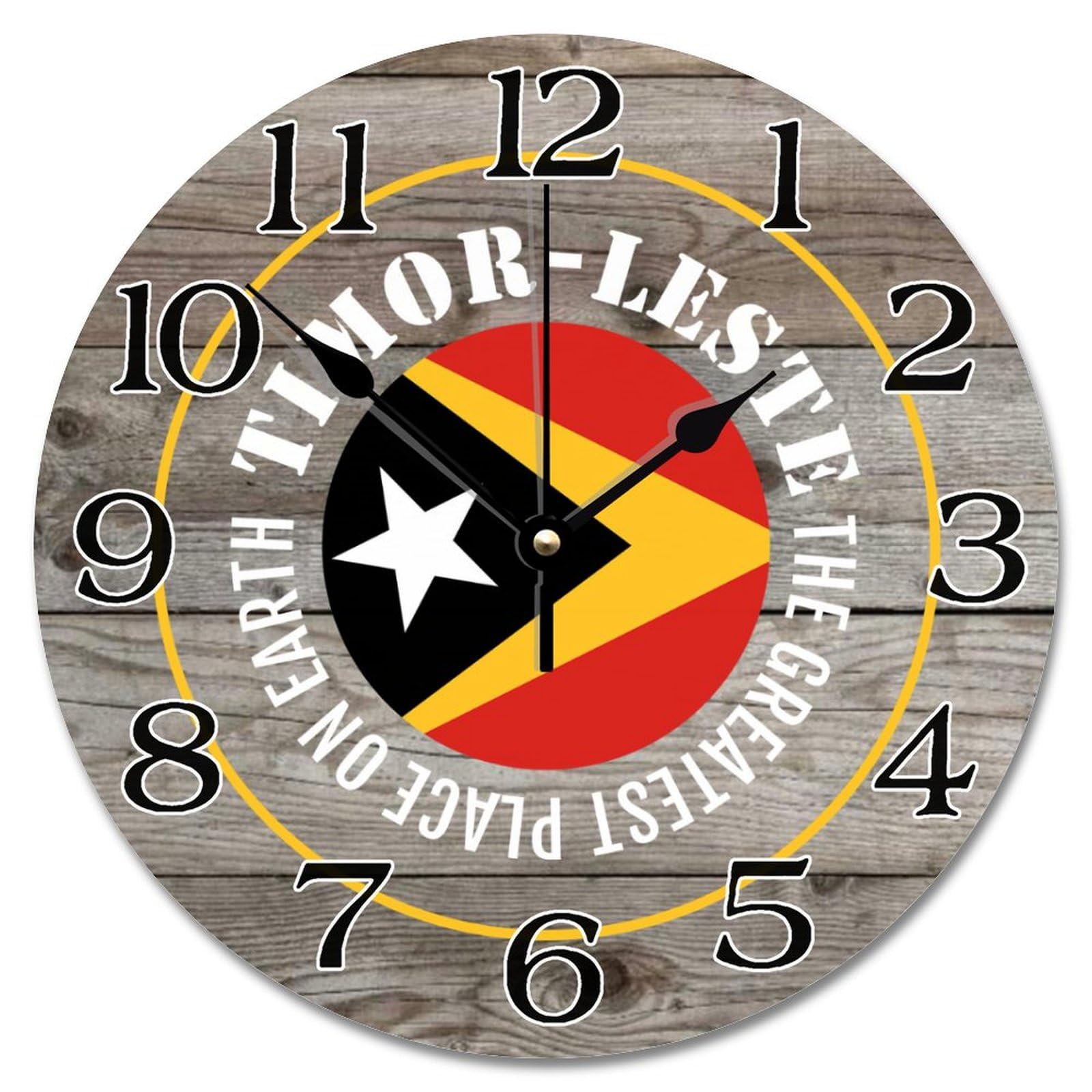 Horloge murale en bois Timor-Leste silencieuse vintage déco 30 cm pile
