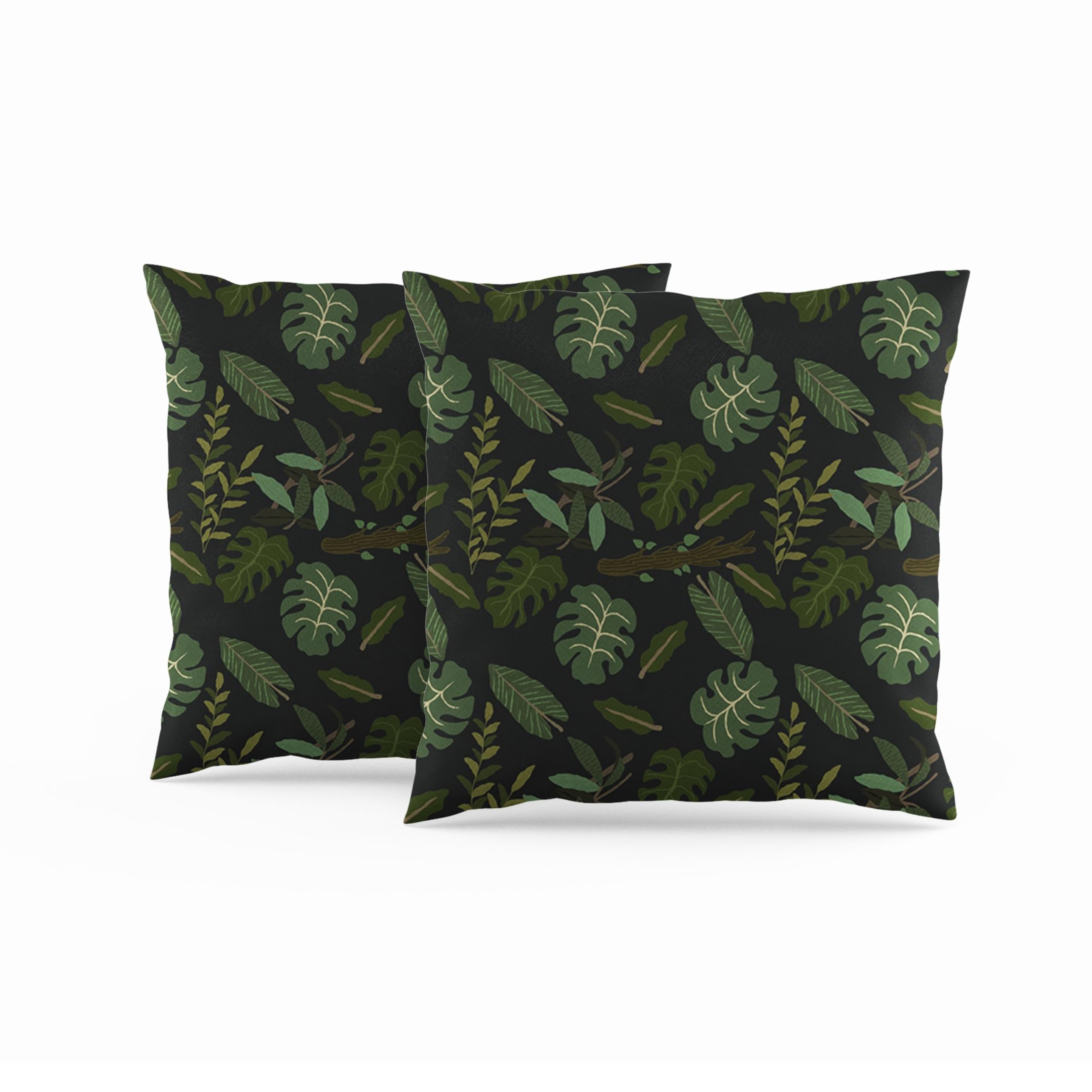 ggaimwf Set of 2 Leaf Pillowcase Square Plants Leaves Jungle Tropical Cushion Covers Linen Look Dark Green for Home Decorative Modern Outdoor Living Room Bedroom Sofa Couch Pillows Covers 40x40cm โ image 1