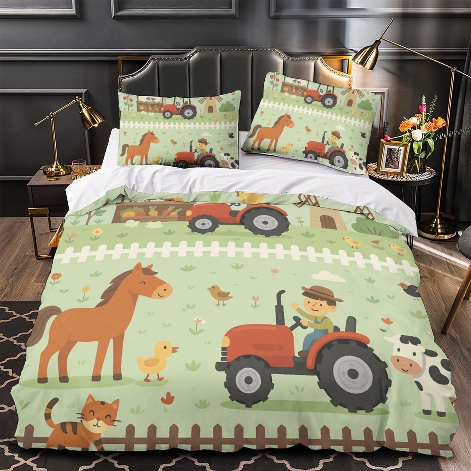 Kinder Bettwäsche Traktor Pferd 3D Mikrofaser Set Lernzimmer