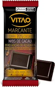 'Chocolate Vitão Dark 70% Cacau Nibs de Cacau Zero Açúcar 70g