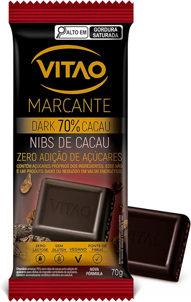 'Chocolate Vitão Dark 70% Cacau Nibs de Cacau Zero Açúcar 70g