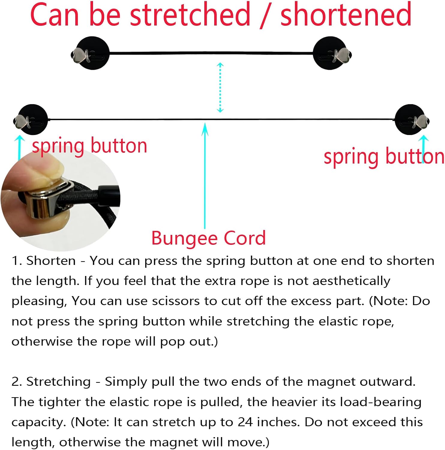 Magnetic Curtain Bungee cord Rod for Metal Doors with Adjustable Length - Stretchable up to 35 inches,for Magnetic Window Cafe, Classroom whiteboard,Refrigerator. Black 1 Pack