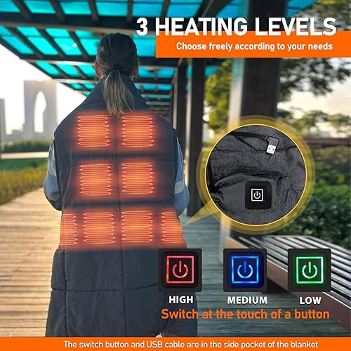 Miniatura 2 de Manta térmica portátil USB, 3 ajustes de calor, manta térmica portátil de 3 horas de apagado automático, protección contra sobrecalentamiento, manta