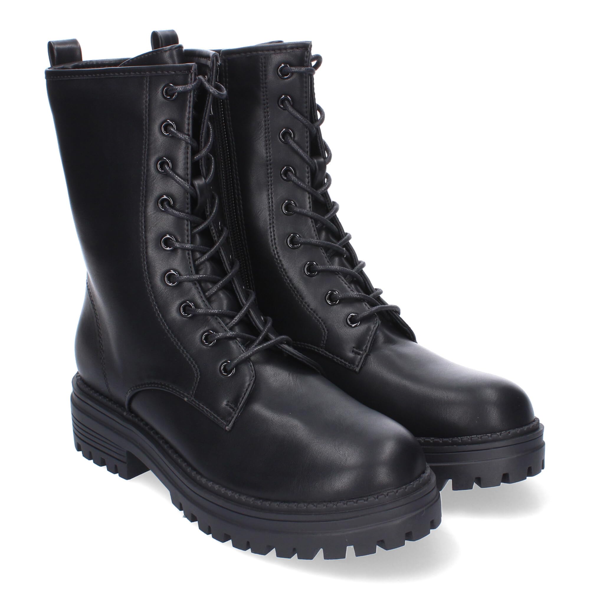 Botas Mujer Militar Cordones Suela Dentada Cremallera Lateral