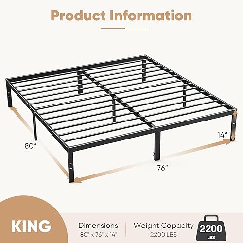 Miniatura 18 de DUMOS Base de cama de tamaño individual – Base de colchón de plataforma de metal con soporte de listones de acero, no necesita somier, espacio de