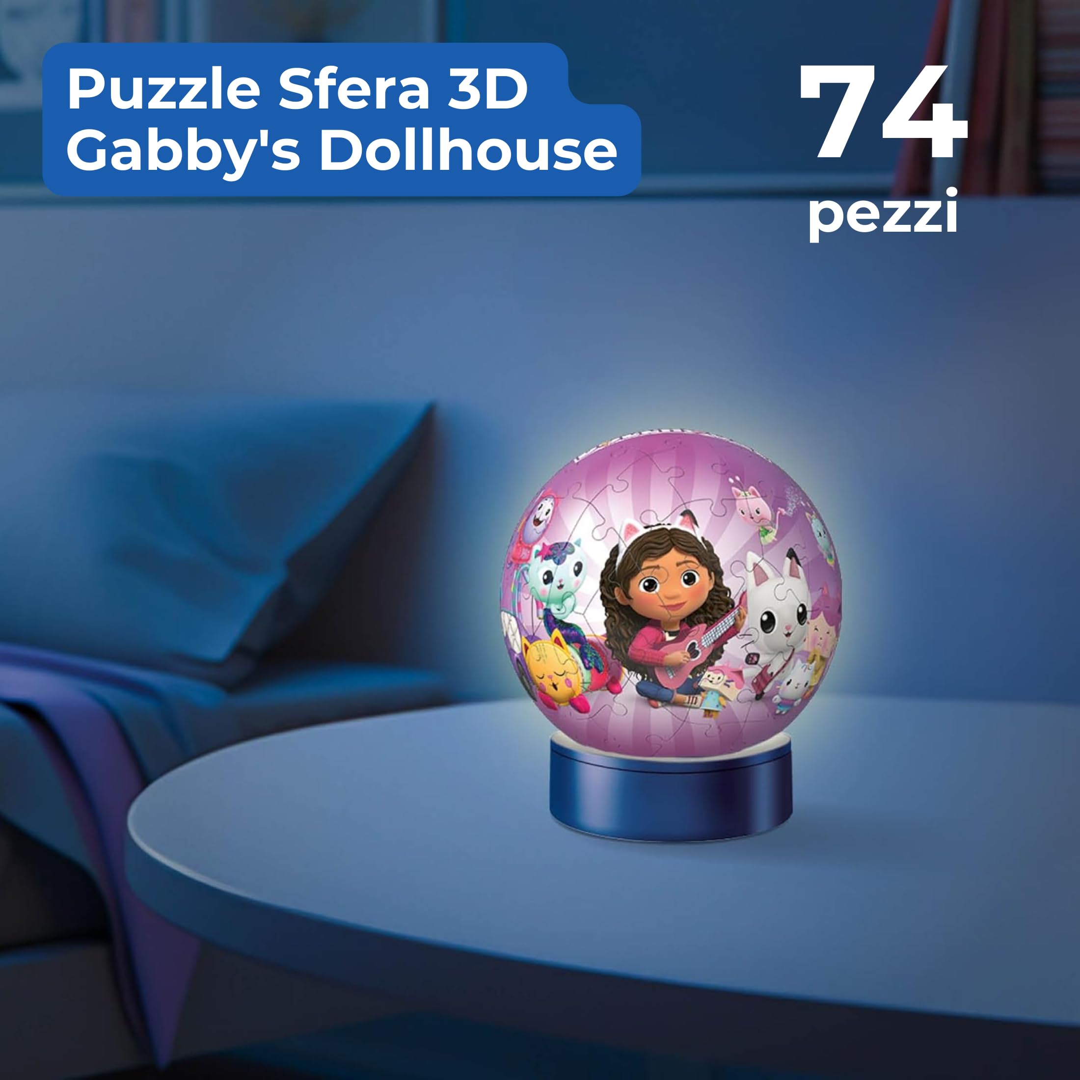 Ravensburger - Puzzle 3D Lampada Gabby's Dollhouse LED 72 pezzi, 6+ anni