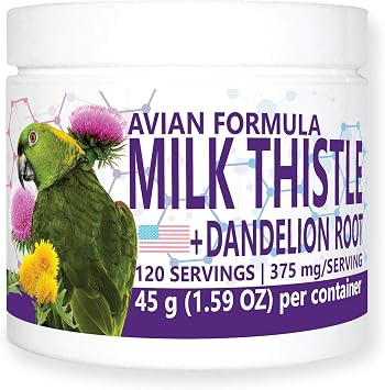 Avian Milk Thistle + Dandelion Root Dietary Supplement for Parrots, All-Natural Liver Formula 120 Servings