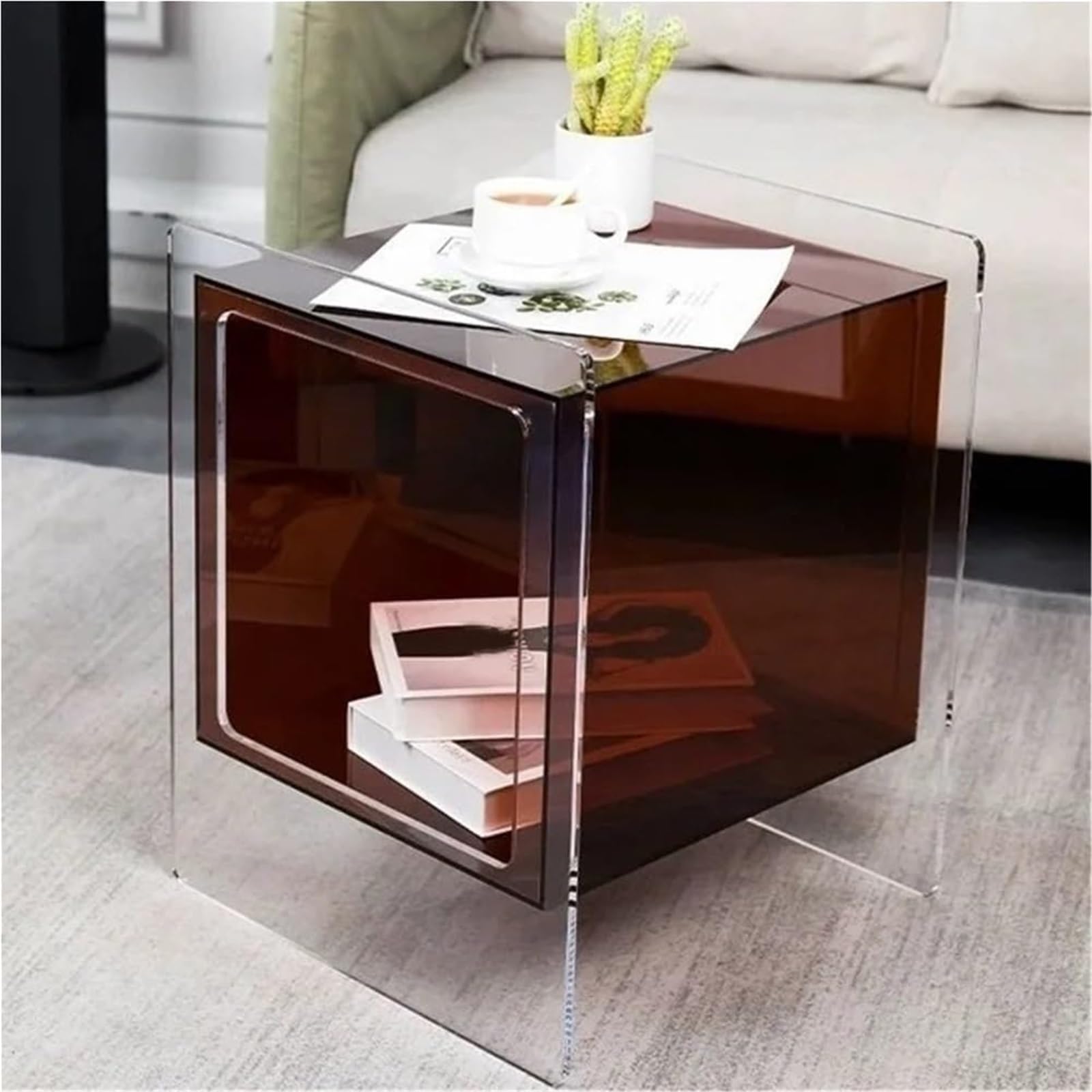SXZenSpace Acrylic Nightstand Transparent Bedside Table Clear Sofa Side Small Decorative Coffee Tables for Living Room,Ideal Room
