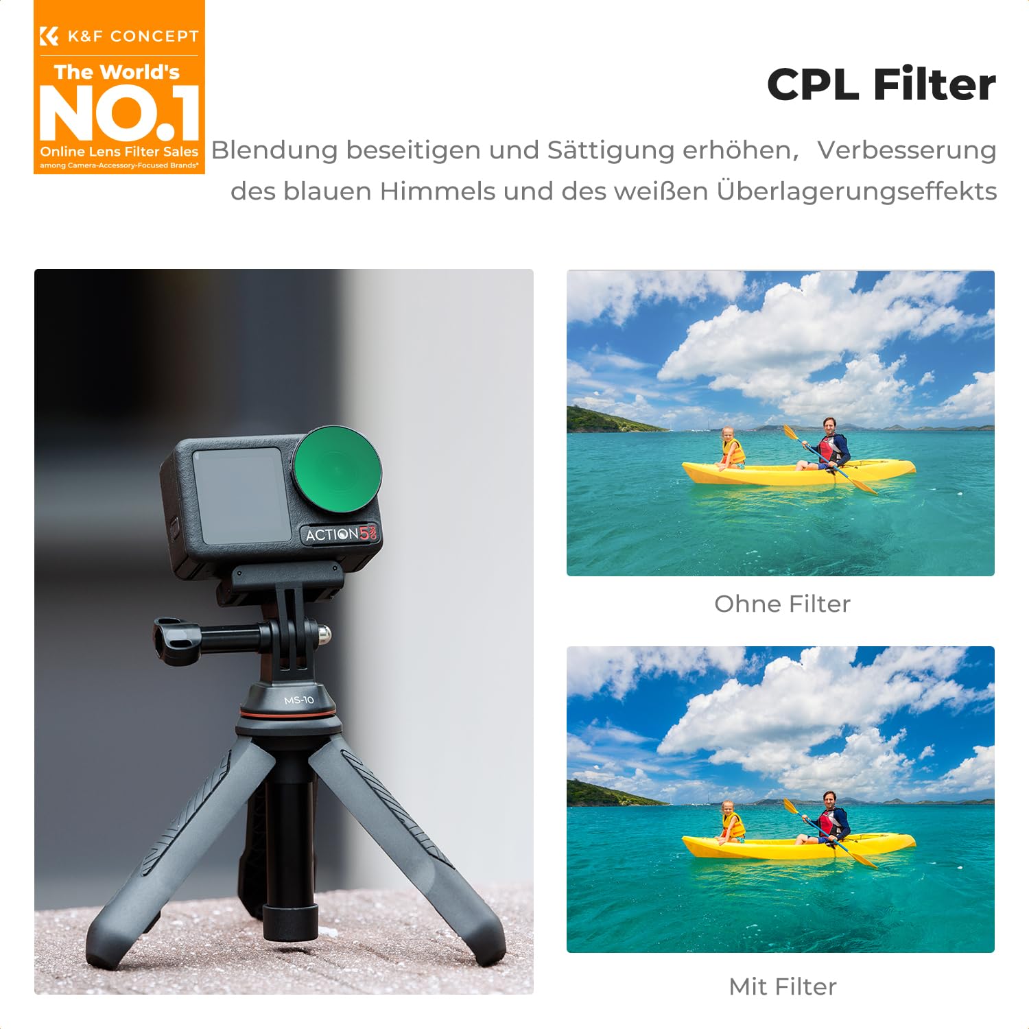 K&F CONCEPT ND Filtersets, 4er Pack CPL, ND8, ND16, ND32 Filter kompatibel mit DJI Osmo Action 5 PRO/Action 4, Polarisierende Neutral Density HD Glass