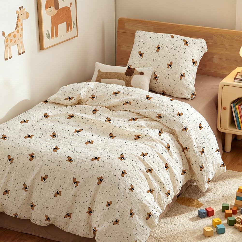 Nayoroom Bettwäsche 135x200 Jungen Kinder Braun Dackel Bettbezug Kinderbettwäsche mit Reißverschluss