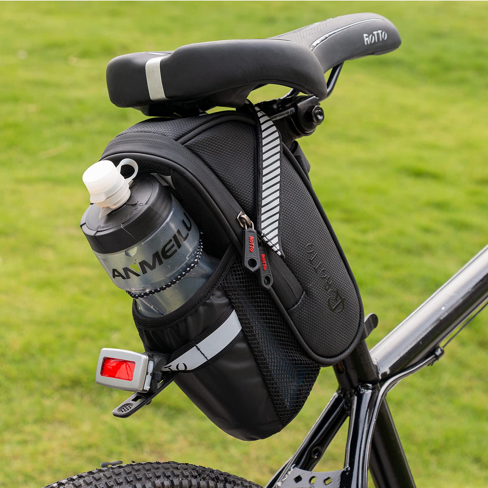 ROTTO Borsa Sella Bici con Porta Borraccia Borsa Sottosella Bicicletta da Corsa e MTB Impermeabile
