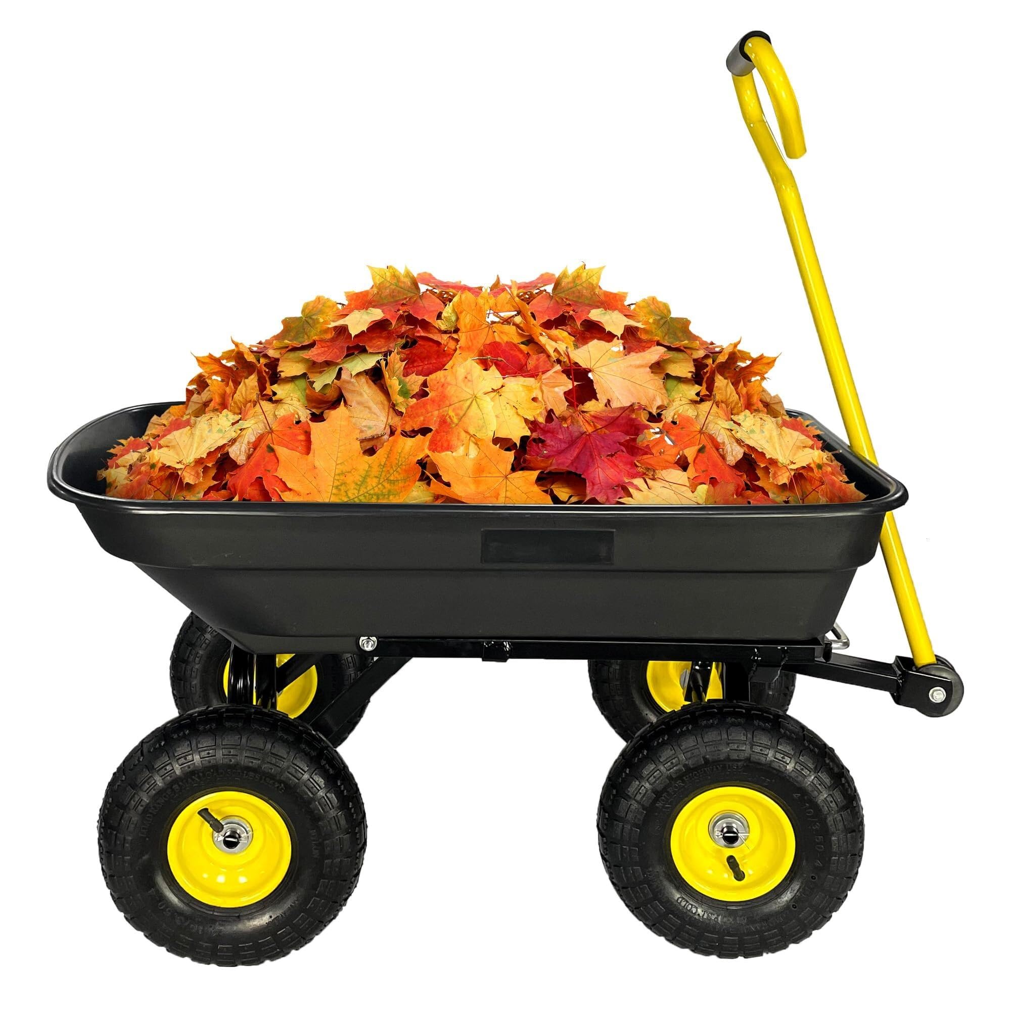 Heavy Duty 4 Wheel Wheelbarrow Utility Garden Dump Cart with 180° Pivoting Handle for Yard Work Courtyards
