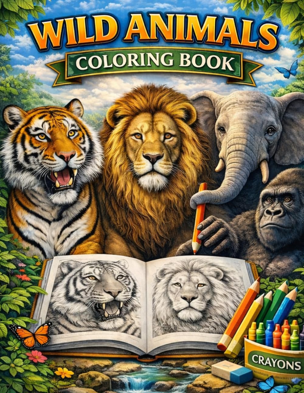 wild Animals Coloring Book: Fun and Easy Coloring Pages for Toddlers