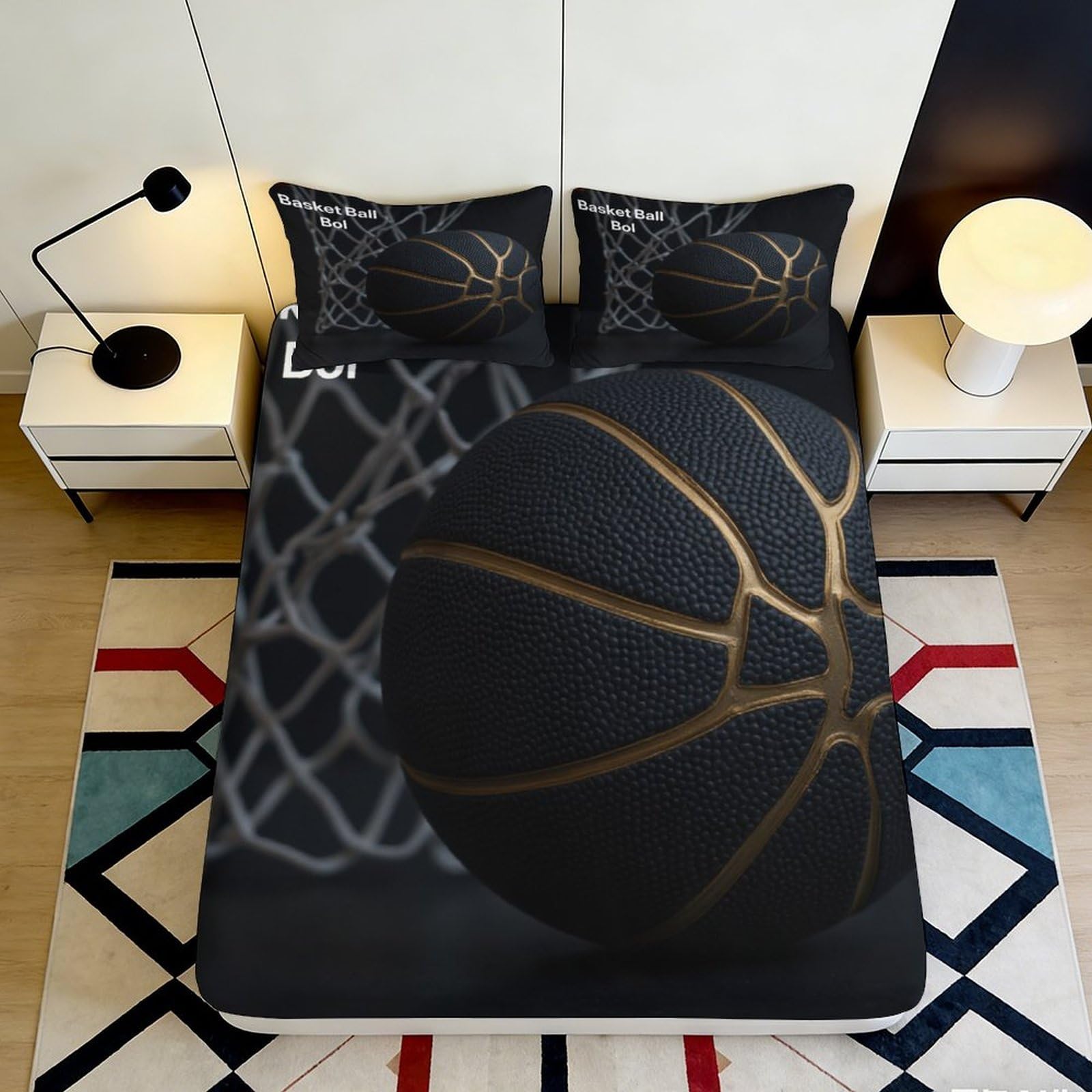 Jqzkxnhpbr Style-1 3D Printed Basketball Hoop Fitted Sheet Microfiber Soft Breathable Black Gold Bed Cover For Bedroom Dorm Decor 90X200x25cm