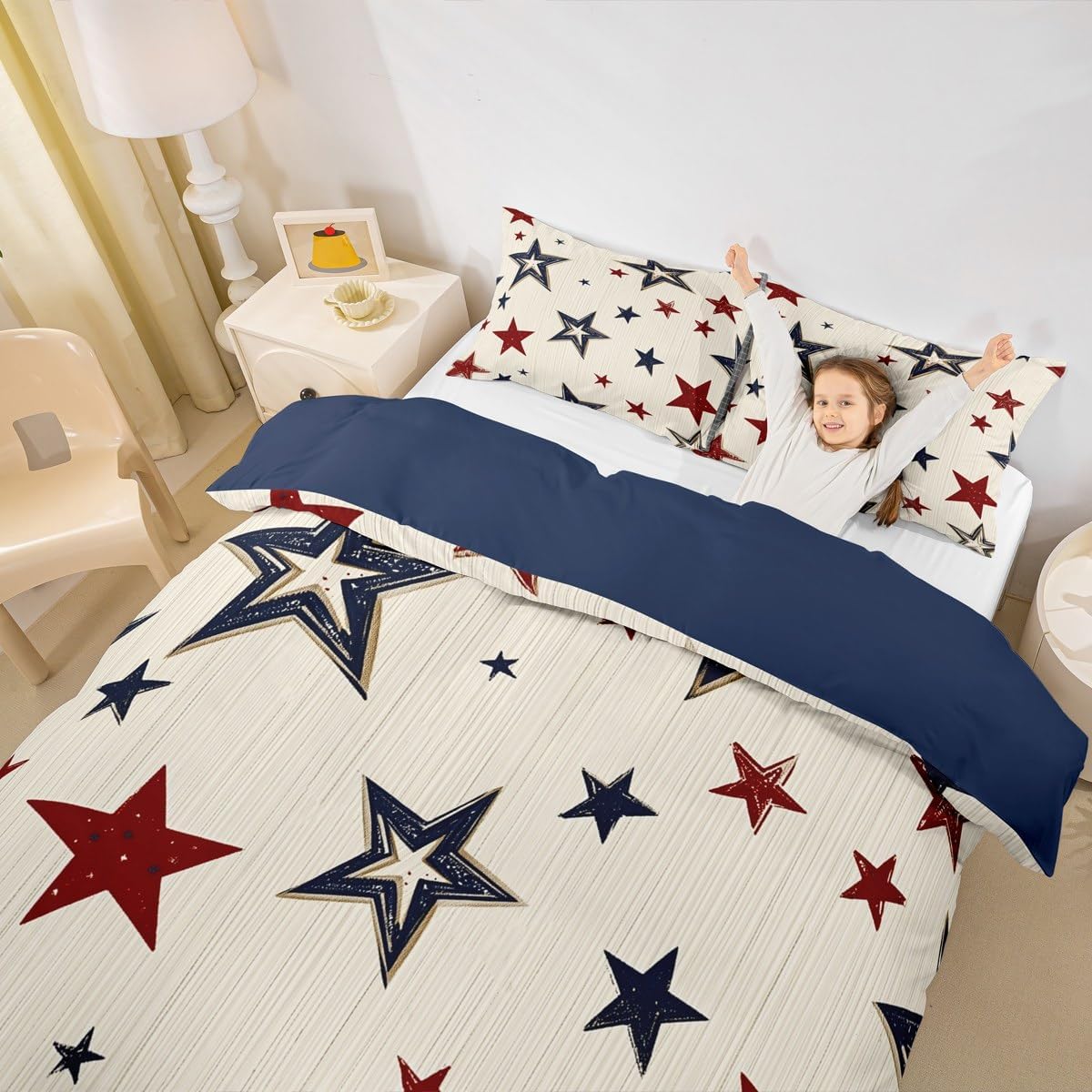 Erosebridal Stars Print Duvet Cover Independence Day Bedding Sets, American Flag Bed Cover King Happy Veterans Day Bed Set