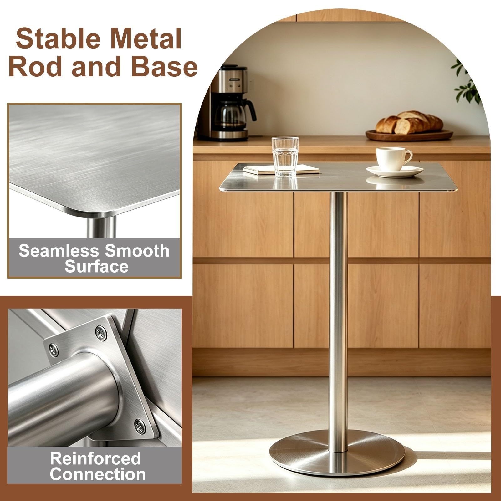 Mesa Cuadrada Moderna de Acero Inoxidable para Bar, bistró, cóctel, Desayuno, Cocina, Bebida, cóctel