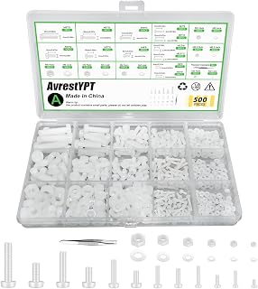 500 Pcs White Nylon Plastic Pan Round Head Screws Bolts and Nuts and Gaskets Metric Full Threaded Hex Head Screws Bolts and Nuts and Washers Assortment Set - M2/M2.5/M3/M4/M5/M6