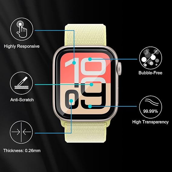 Lutree Screen Protector for Apple Watch SE 3 44mm, 3 Pieces 3D Full Coverage Easy to Install, HD Anti-Scratch Anti-Fingerprint Flexible Protective Film