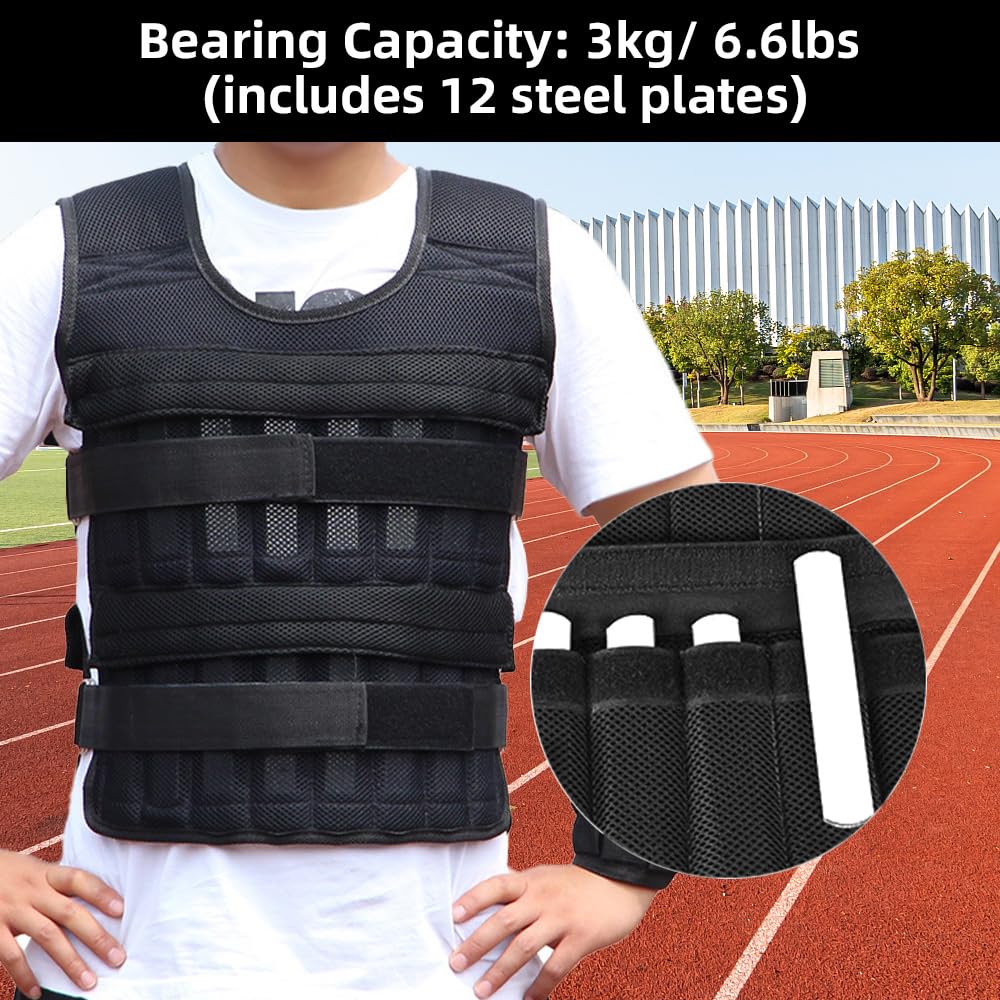 Natudeco Weighted Workout Vest Adjustable Running Vest Weight Vest Wtih Shoulder Pads For Jogging Weight Lifting Cardio Strength Training Walking (6.6LB)