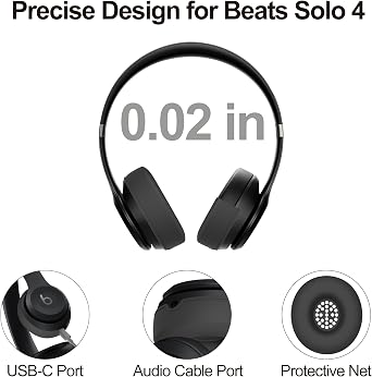 Silicone Case Compatible with Beats Solo 4, Ear Pads Cover Protector Headband Cover, Anti-Scratch, Washable Protective Earpad Covers for Beats Solo 4 - Black