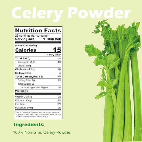 Miniatura 2 de ORGFUN Polvo de apio 100% natural fresco jugo de apio en polvo, de origen local, sin aditivos, sin gluten, prefiero para bebidas, batidos, 5.3 onzas