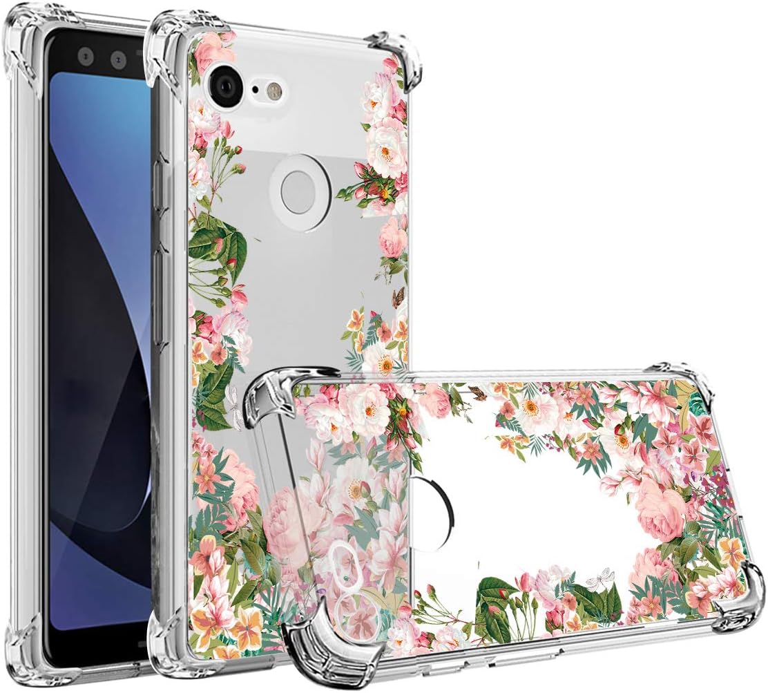 Osophter Compatible with Google Pixel 3 XL,Pixel 3 XL Flower Case Shock-Absorption Flexible TPU Rubber Soft Silicone Full-Body Protective Cover for Google Pixel 3XL (Small Rose)