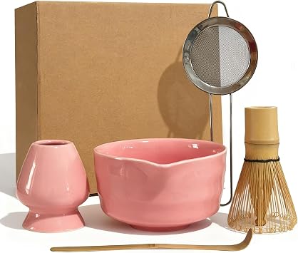 Matcha Whisk Set 5 pcs 18 oz Tea Making Bowl Kit Great for Starter Pink