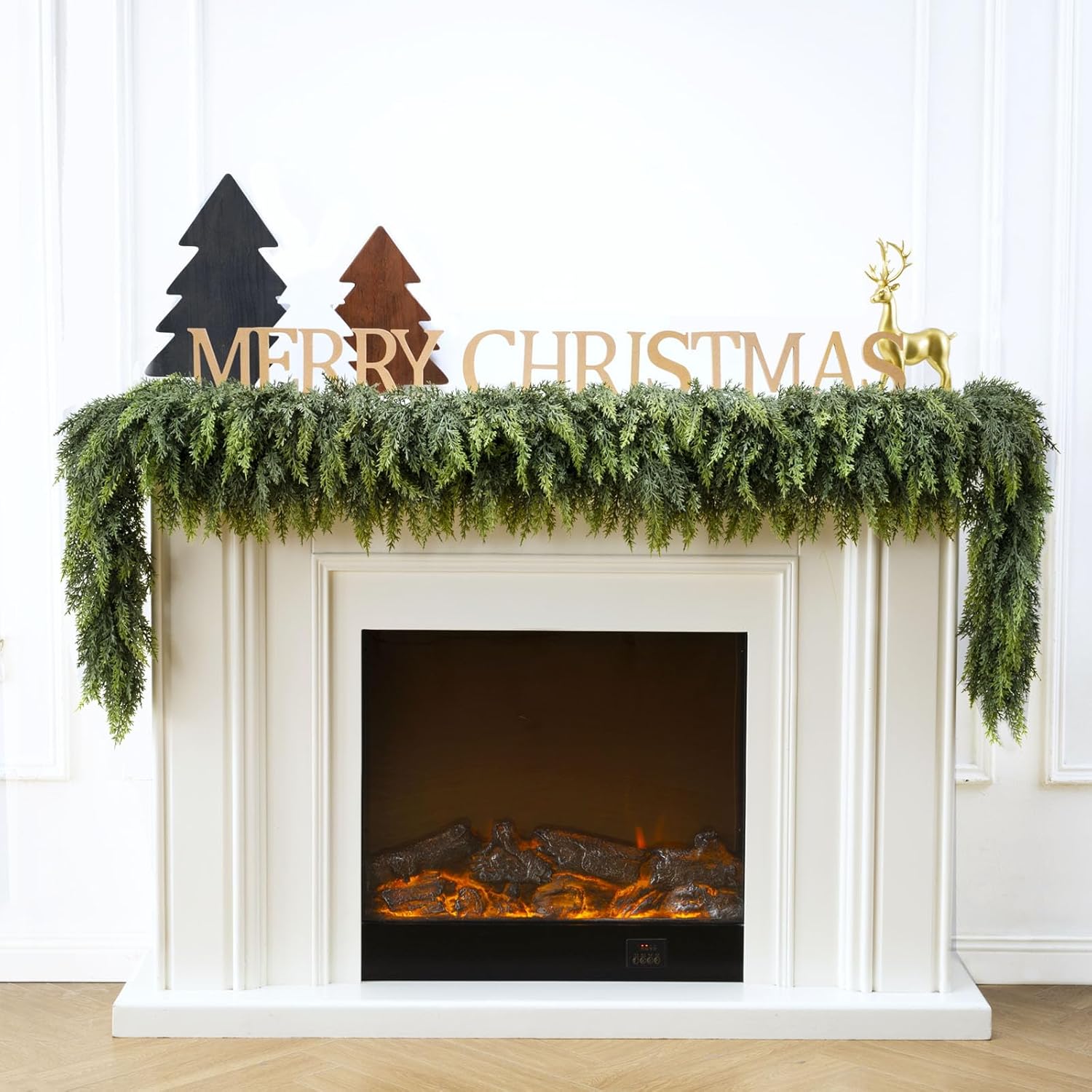 6 Ft Christmas Cedar Garland, Realistic Faux Pine Garlands, Green Artificial Greenery Garland for Winter Home, Mantle, Fireplace, Indoor, Outdoor Christmas Decorations (1Pcs)