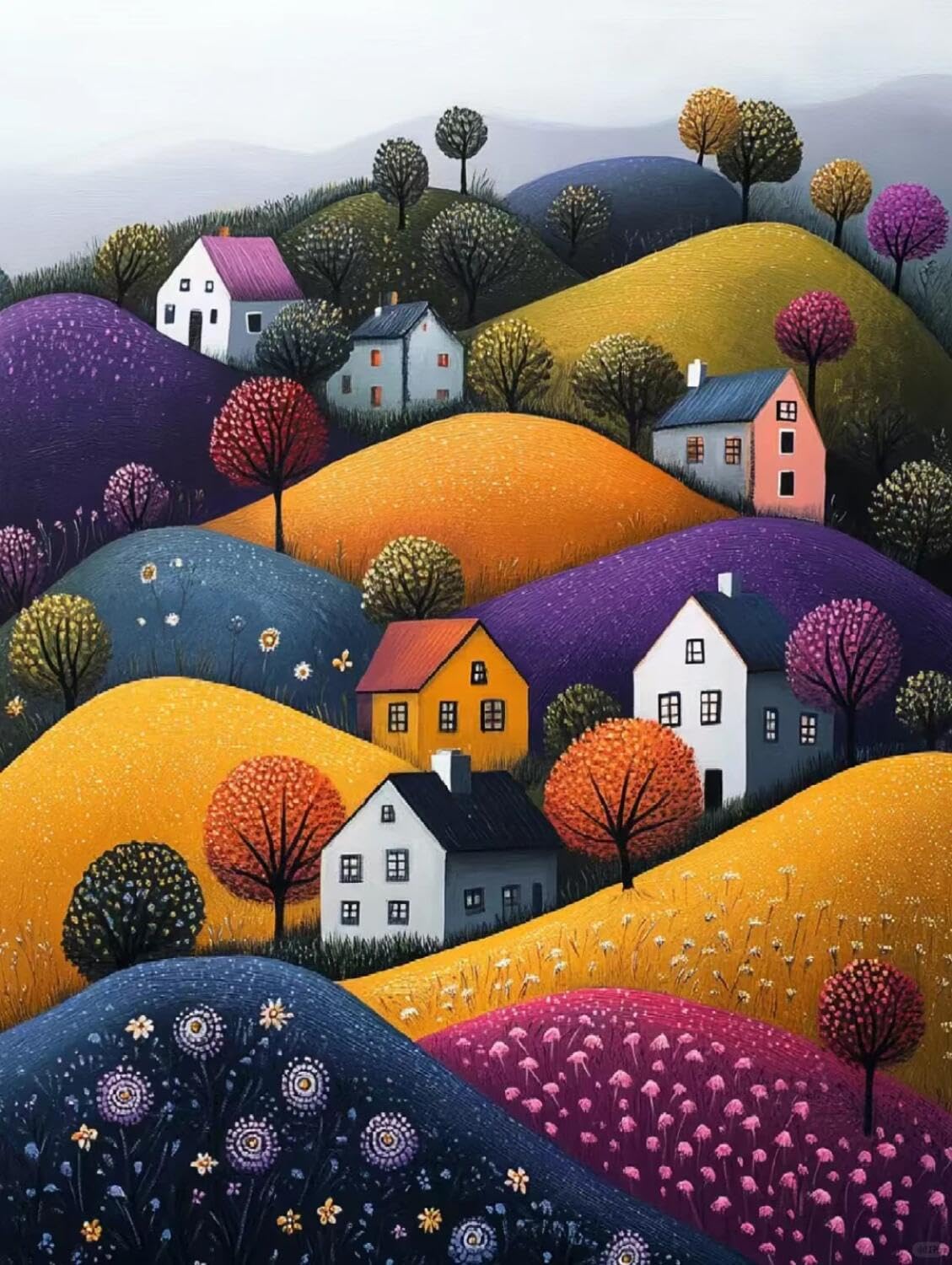 Rqwybcaxn Embroidery Beads Kit Colorful Town 40x50cm