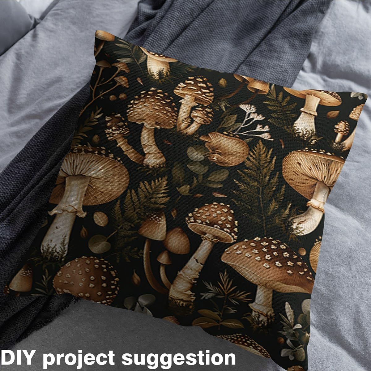 Mushroom Fabric by The Yard Jungle Natural Brown Mushroom Fabrics for Sewing Supplies Botanical Leaves Retro Rustic Style Fabric DIY Soft Flannel Polyester No Stretch 2 Yards,72" L x 59" W