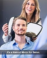 Vista 5 de PROTECLE Espejo de mano extra grande, espejo de mano para peluquería de peluquería con mango (negro cuadrado 9 x 12.4 pulgadas)