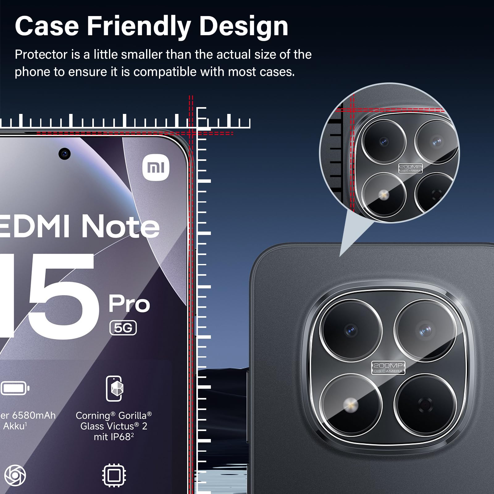 Pellicola Vetro Temperato per Xiaomi Redmi Note 15 Pro 5G, 3 Pezzi Pellicola Fotocamera e 3 Pezzi Pellicola Protettiva, 9H HD Anti Graffi Trasparente Fotocamera Protezione Schermo