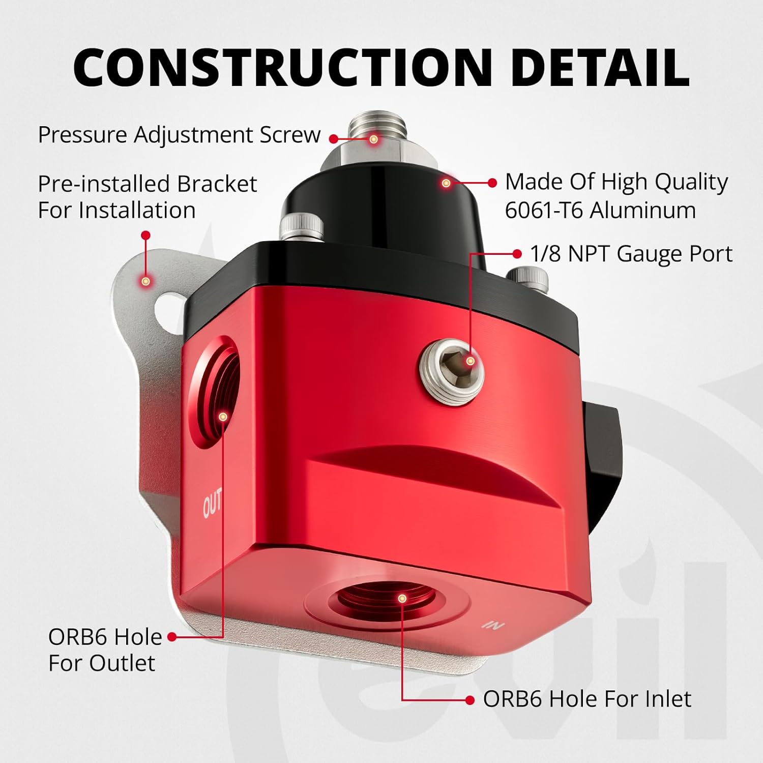 EVIL ENERGY Fuel Pressure Regulator Carburetor 5-12PSI Adjustable Pressure Range, 6AN Fuel Regulator for Carburetor with Gauge and Fitting Red