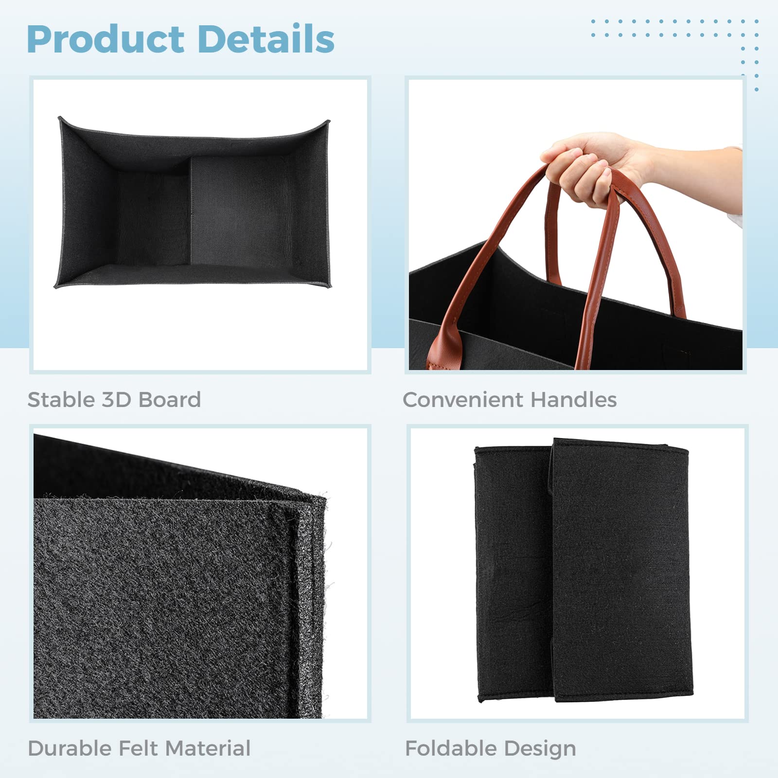 GEKMOR Foldable Felt Stair Basket for 16'' Stairs, Large Staircase Baskets With Faux Leather Handles - Image 3