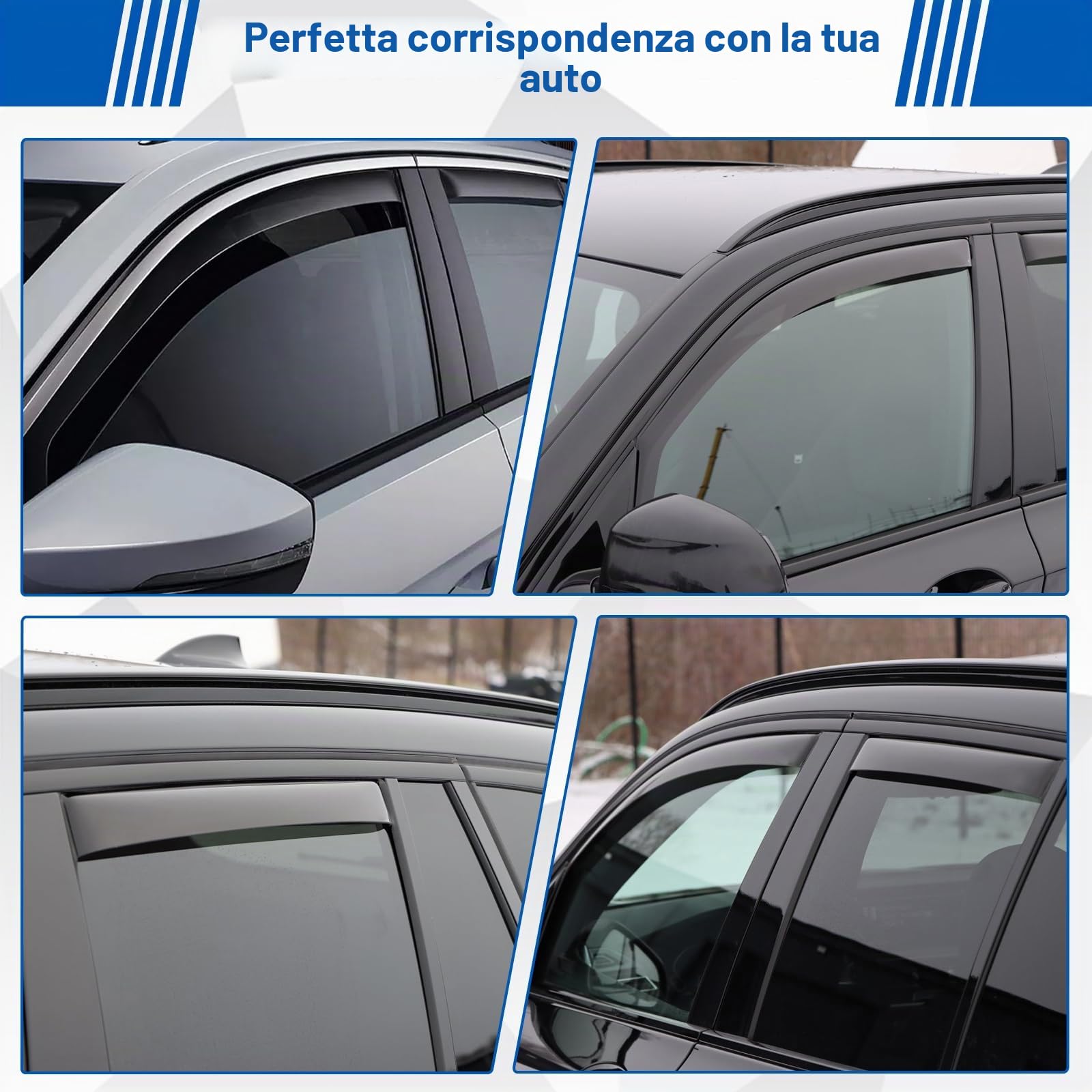 Deflettori per finestre di ricambio per VW T-ROC 2017-2025, set di 4 deflettori neri da incollare, antivento e pioggia per finestre laterali