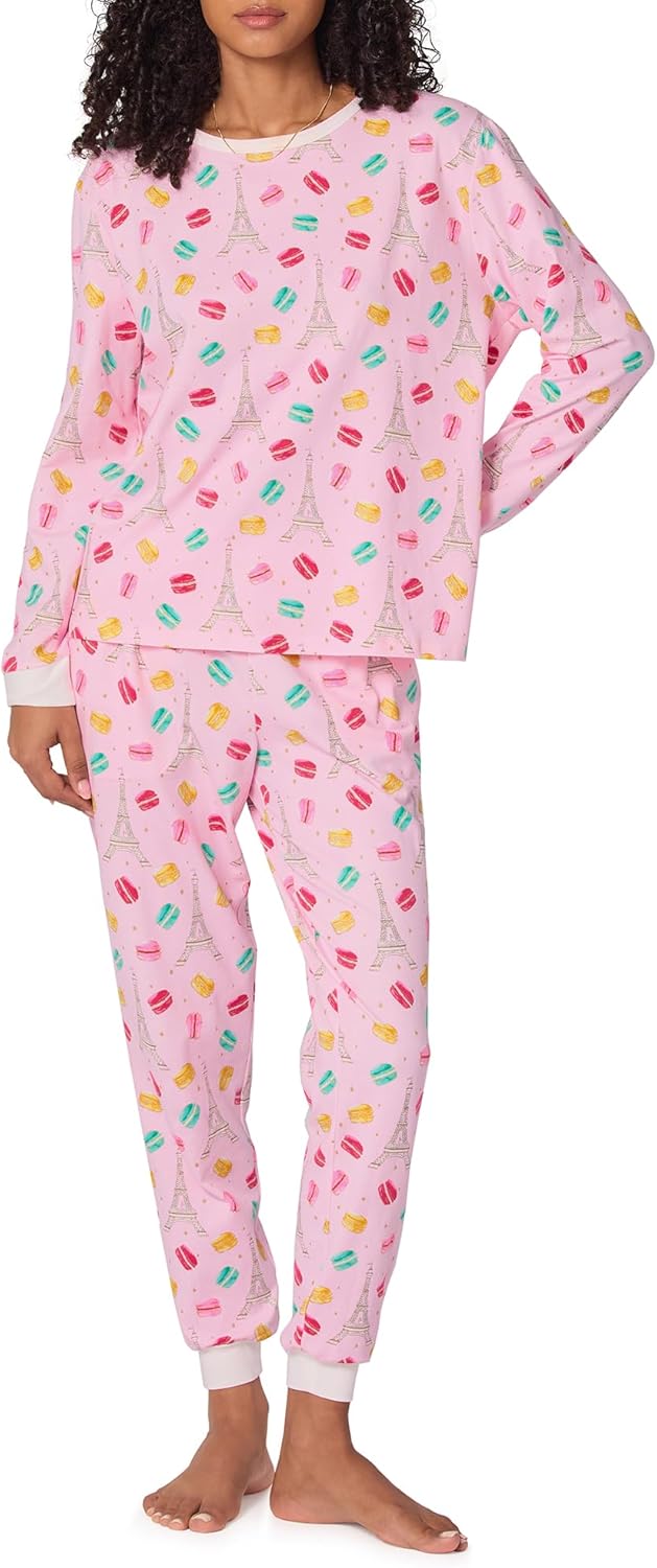 Bed Head PJs Womens Long Sleeve Pullover Pajama Shirt and Jogger Pants Set - Stretch Jersey PJ Sleepwear & Loungewear Set