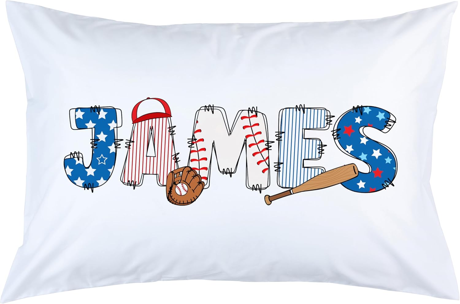 Personalized Baseball Name Pillowcase, Kids' Pillow Case, Sports Themed Bedroom Decor, Standard or Toddler Size