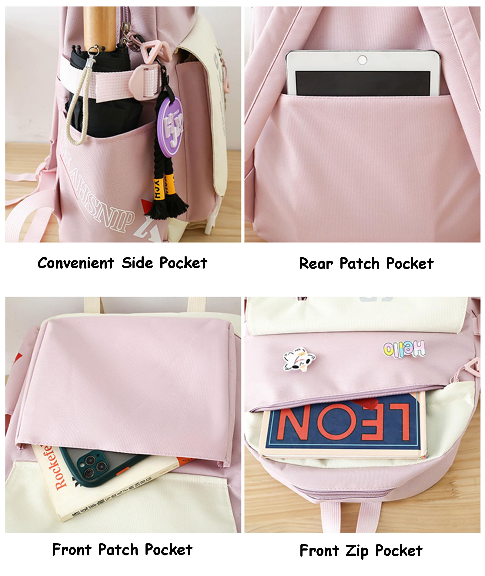 Kawaii - Juego de 4 mochilas para niñas con bonitos accesorios de oso, mochila escolar, bolsa de hombro, bolso, bolsa para bolígrafos y más suministros de regreso a clases para estudiantes