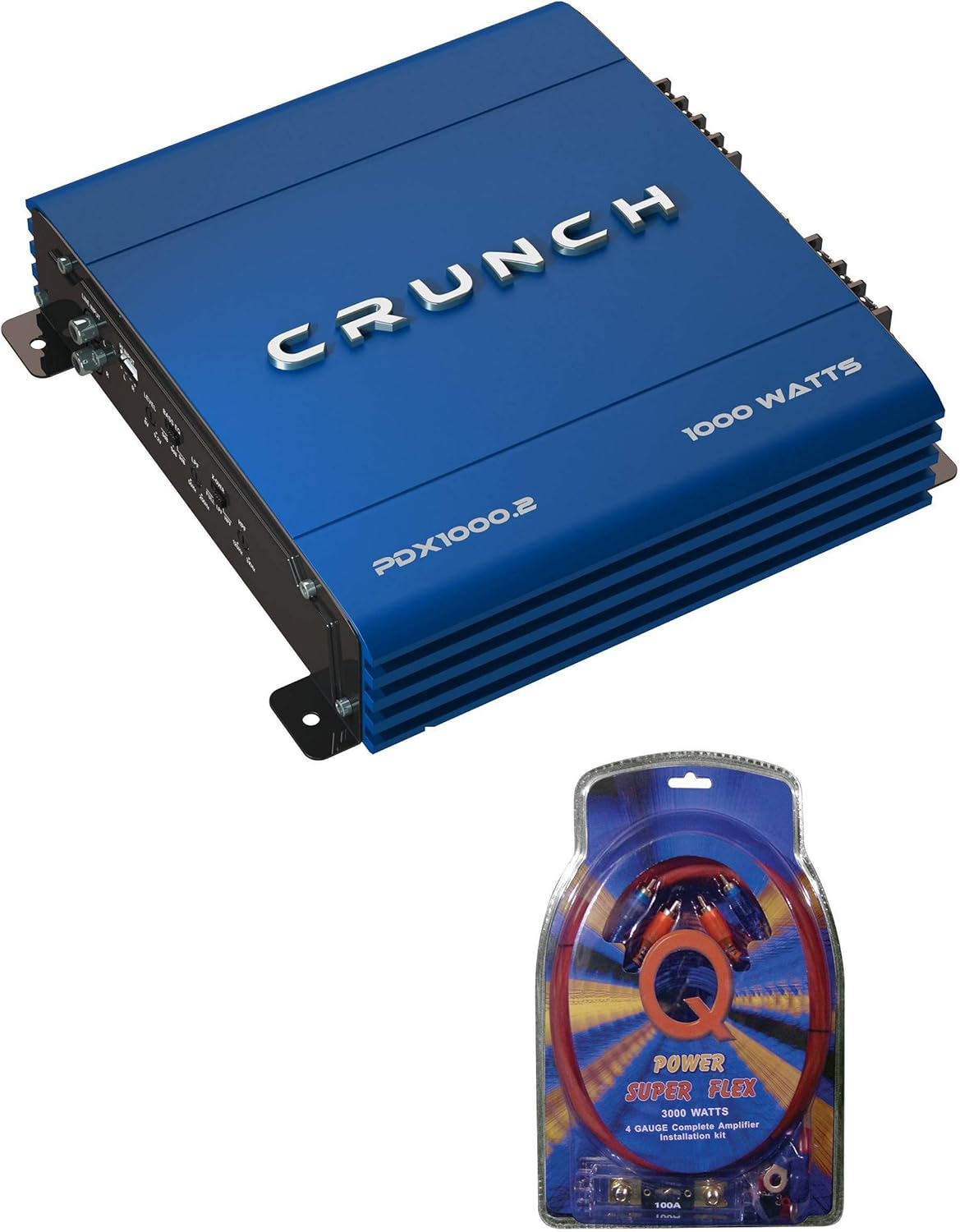 Crunch PowerDriveX 1000W 2 Channel Blue A/B Car Amplifier + 4-Gauge Wiring Kit