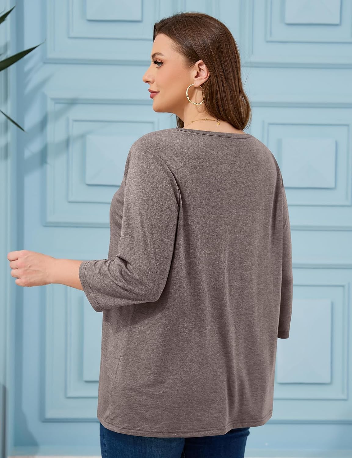 ZDC Womens Plus Size Tops 3/4 Sleeve V Neck T Shirts Casual Loose Fit Tee Tunic Blouse - Image 3