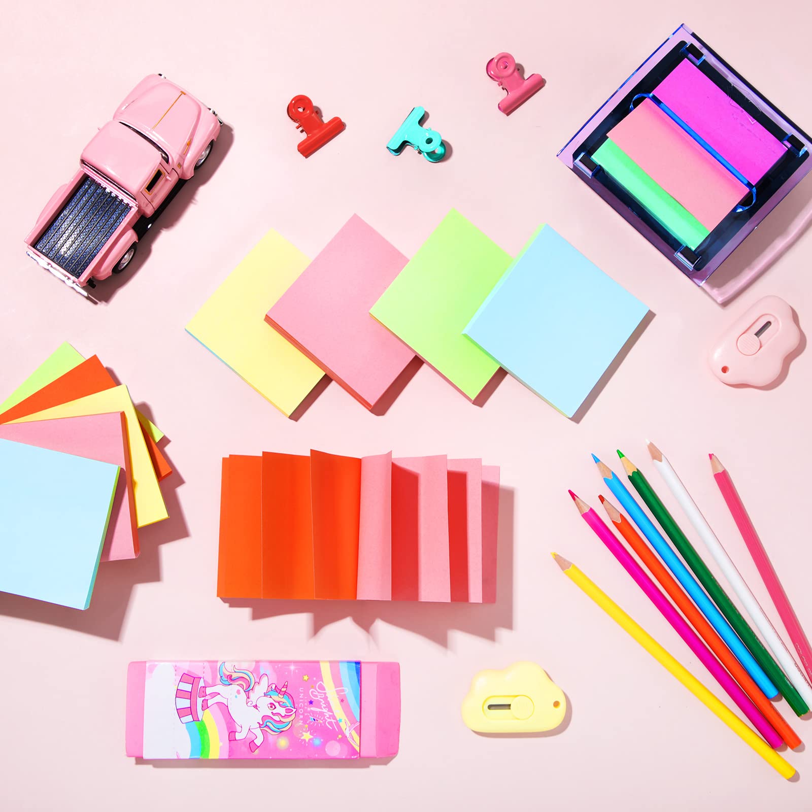 16 Blöcke, Pop-Up-Notizen, 7,6 x 7,6 cm, 8 Pastellfarben, 2 Farben pro Block, selbstklebende Notizblöcke, 100 Blatt, saubere Entfernung, Haftnotizen für Zuhause, Büro, Schule, Studium (helle Farben)
