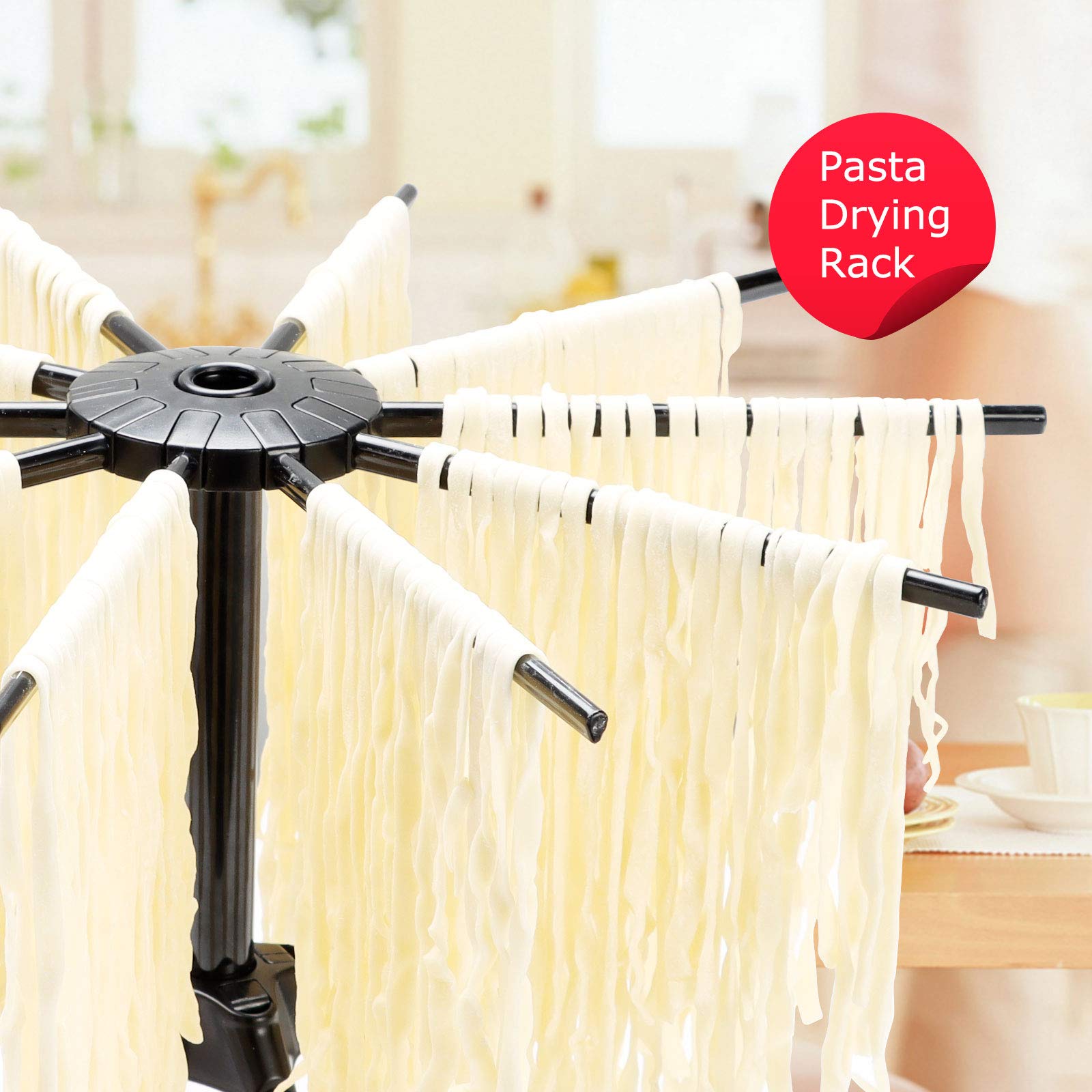Cambom Estante plegable para secar pasta, secador de fideos de plástico con 10 asas de barra (negro)