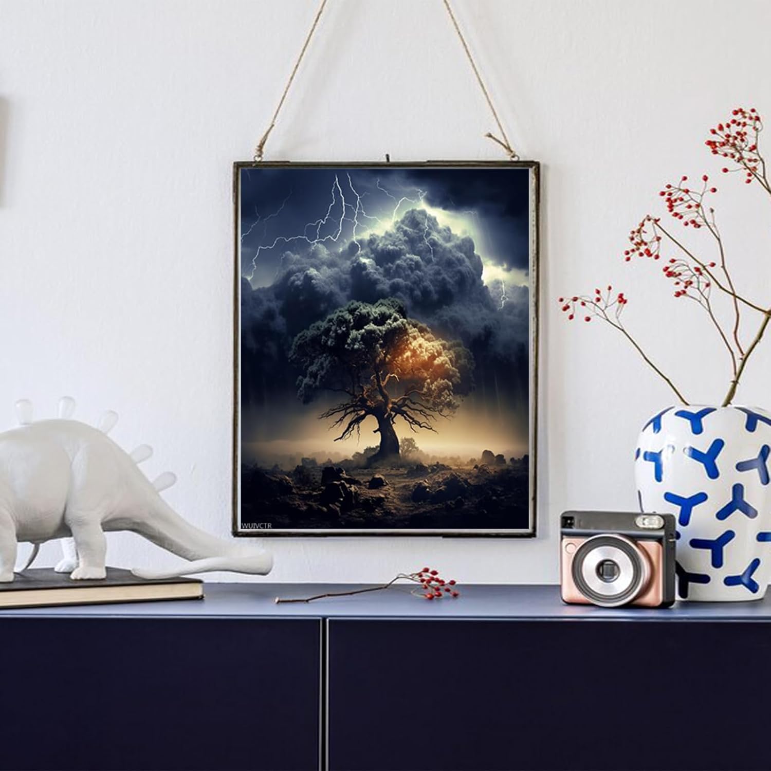 WUIVCTR DIY Oil Painting Paint by Number Kit, Tree Under Storm Lightning, Painting by Number Kits Oil Paint Drawing Canvas Home Decor Gift, 40x50cm Without Frame