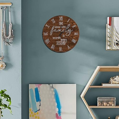 Miniatura 125 de UFunhome Reloj de pared de madera con cita familiar, el tiempo que pasa con la familia vale la pena cada segundo, reloj colgante redondo, funciona