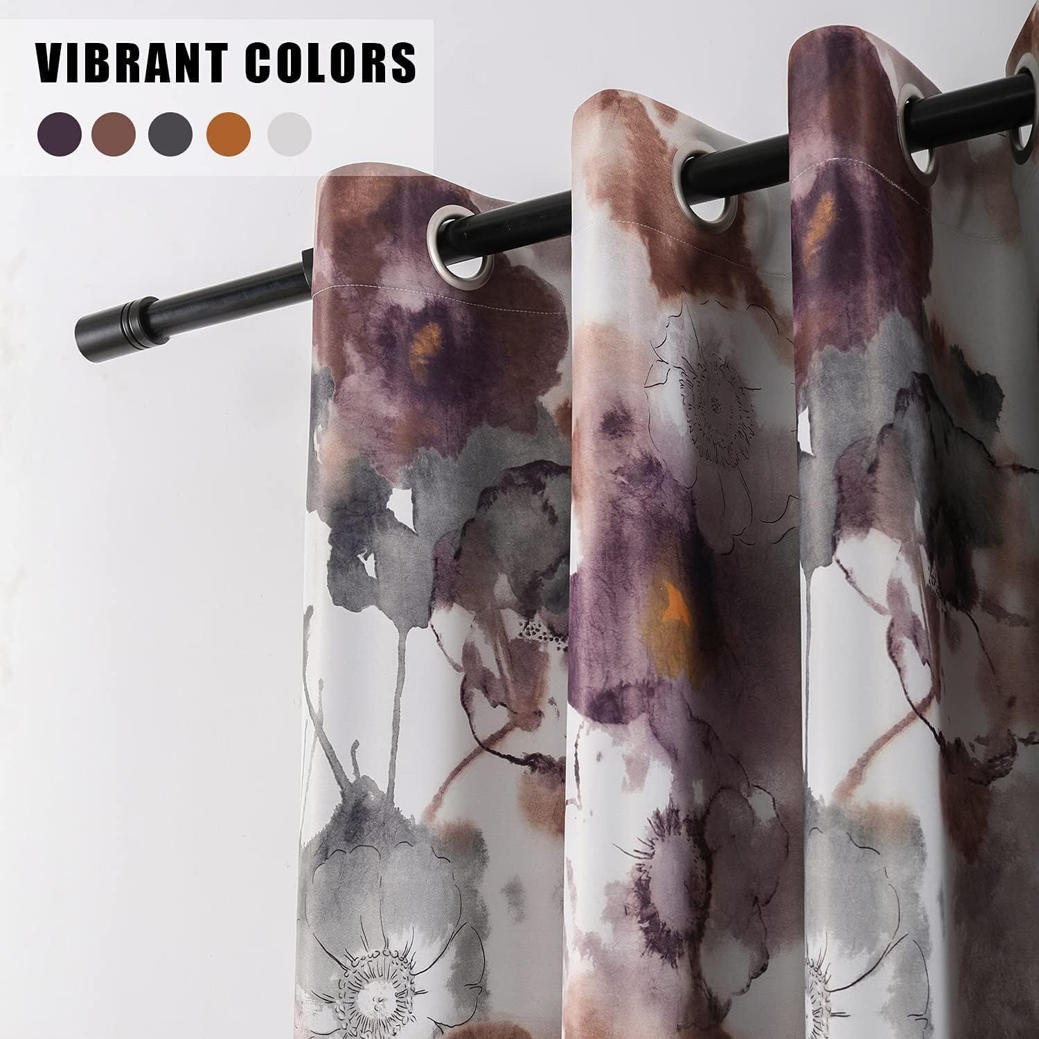 Leeva Extra Wide Room Divider Curtains, Abstract Floral Print Pattern Light Filtering Window Treatments for Living Room, W100 x L84 Inches Curtains & Drapes with Grommet