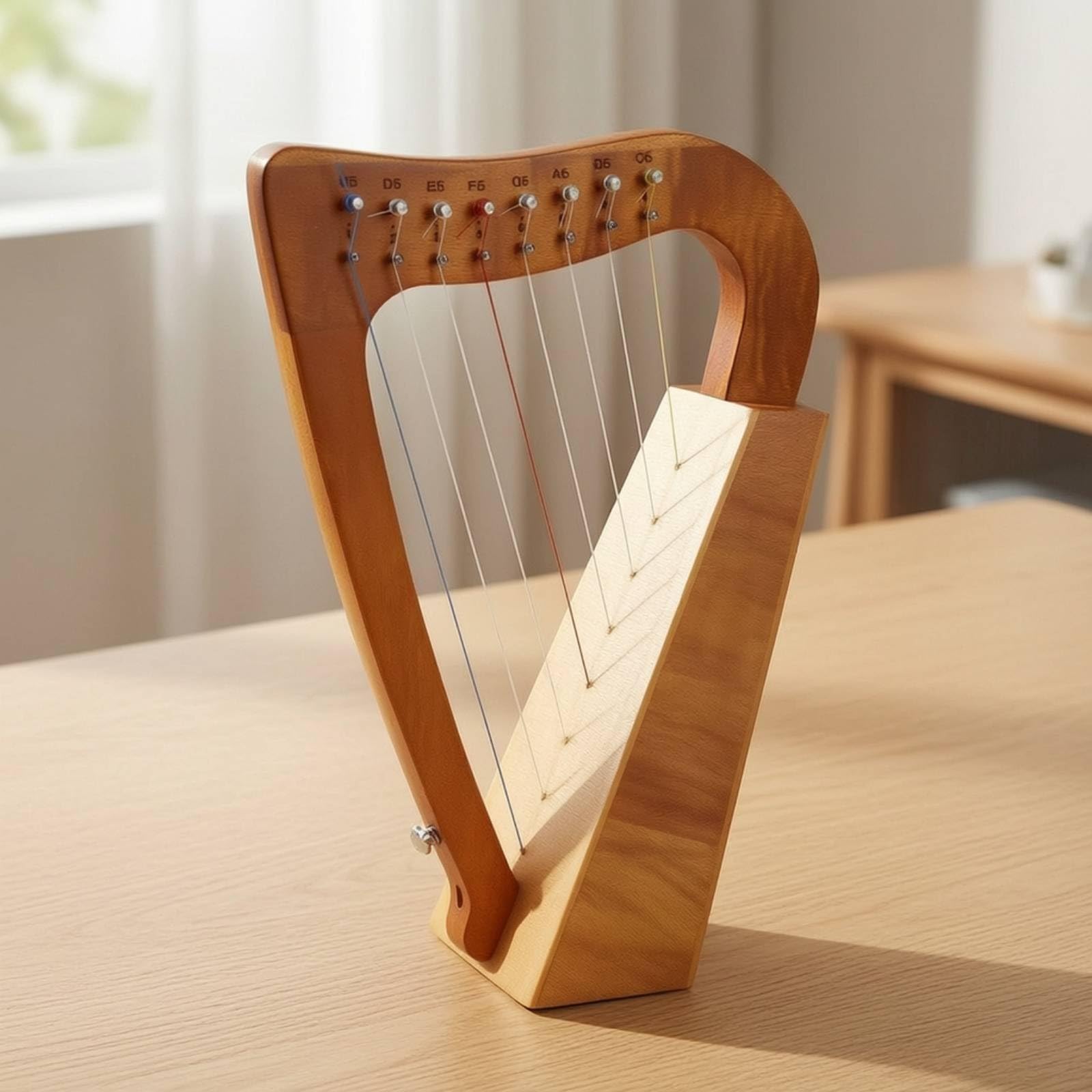 Qianly Arpa Lira con Chiave di Accordatura Compatta Arpa Lira Compatto Strumento Musicale per Studenti, 8弦【云杉木】原木色, 35X24 Cm