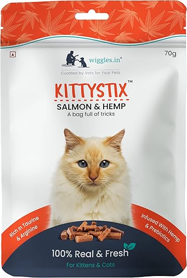 Kittystix Cat Treats for Kittens Kitty Soft, 70g - Tasty Salmon Training Snacks Skin, Aid Mobility - Hemp Seed Oil, Powder & Herbs (Salmon & Hemp)